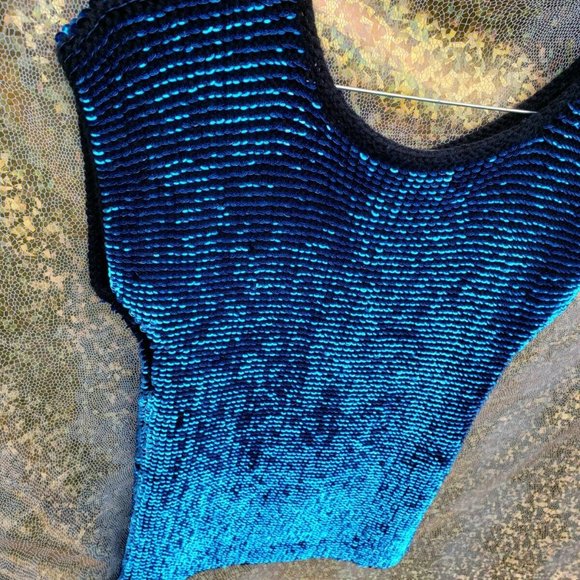Vintage VALENTI Sequin & Knit Top black blue - Picture 6 of 10